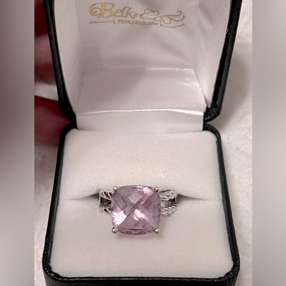 Beautiful Pink Amethyst Cushing Cut Ring Size 7 with ring guard to fit size 6
